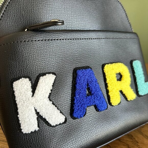 NWT! Karl Lagerfeld Paris Maybelle Backpack Fur Patch Logo Black - Picture 2 of 7